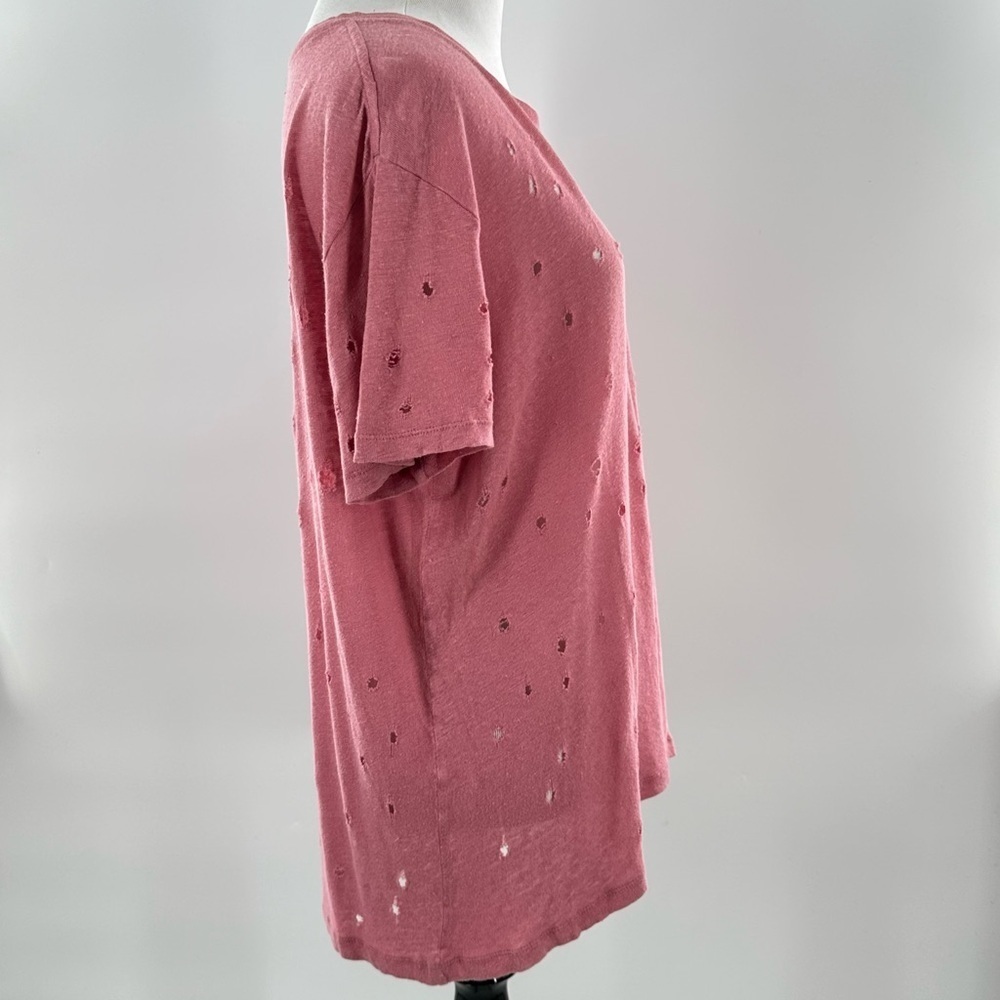 IRO womens T-shirt size M pink mauve distressed lightweight 100% linen - Picture 5 of 15